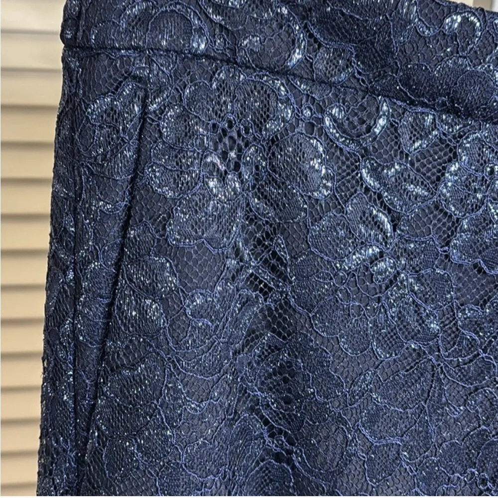 J. Crew Blue Lace Wide Leg Pants with Elegant Print and metallic silver thread - Picture 8 of 12